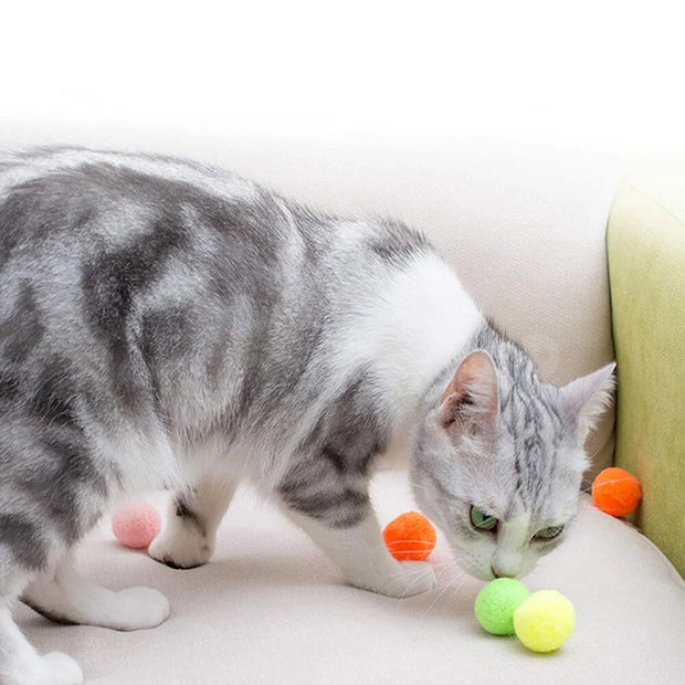 10/20/30 Pcs Cute Funny Cat Toys Stretch Plush Ball 3cm Cat Toy Ball Creative Colorful Interactive Cat Pom Pom Cat Chew Toy