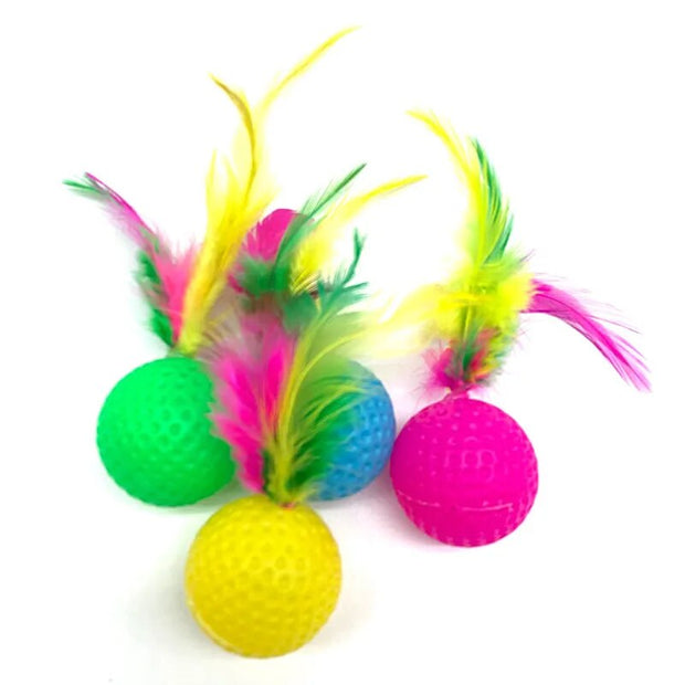 10pcs Mixed Funny Plastic Golf Ball with Feather Cat Toy Interactive Kitten Cat Teaser Ball Toy Pet Supplies