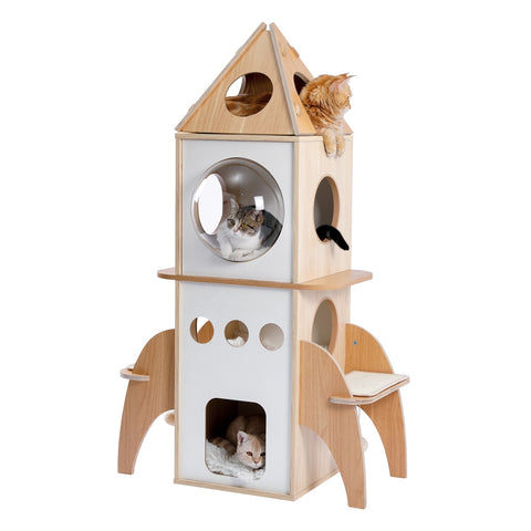 Domestic Delivery Wooden Modern Cat Tower Cat&#39;s Activity Cat Furniture with Removable and Washable Mats for Kitten Large Cats