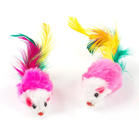 Cute Mini Soft Fleece False Mouse Cat Toys Colorful Feather Funny Playing Training Toys For Cats Kitten Puppy Pet Supplies