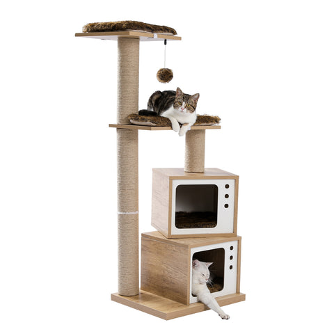 Domestic Delivery Wooden Modern Cat Tower Cat&#39;s Activity Cat Furniture with Removable and Washable Mats for Kitten Large Cats