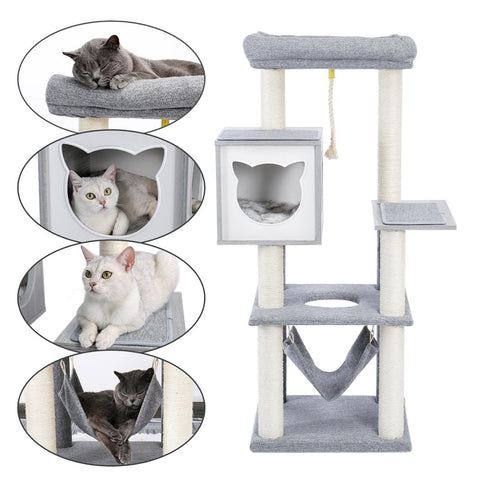 Domestic Delivery Wooden Modern Cat Tower Cat&#39;s Activity Cat Furniture with Removable and Washable Mats for Kitten Large Cats