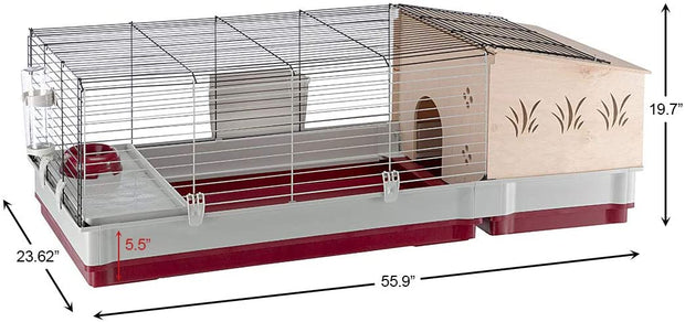 Oversized Rabbit Cage with Log Cabin Extension Deluxe Rabbit Villa