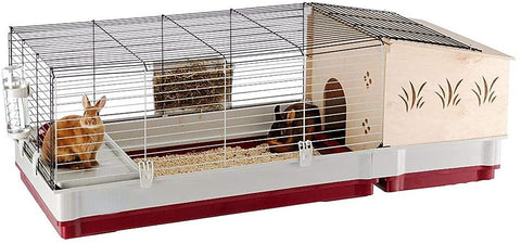 Oversized Rabbit Cage with Log Cabin Extension Deluxe Rabbit Villa