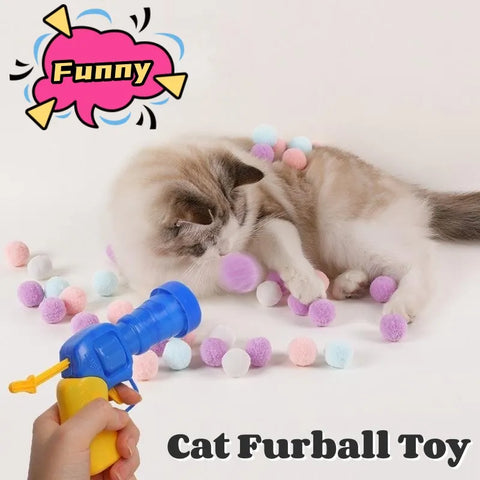 Cat Interactive Teaser Cat Training Toys Plush Ball Ejector Gun Creative Kitty Mini Pom-pom Toy Cat Tease Stick Pet Supplies