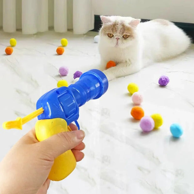 Cat Interactive Teaser Cat Training Toys Plush Ball Ejector Gun Creative Kitty Mini Pom-pom Toy Cat Tease Stick Pet Supplies