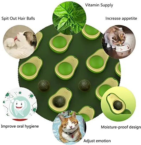 Pet Cat Avocado Catnip Wall Balls Cat Toys Cat Edible Lick Balls Cat Products Spinable Treats Toys Cat Products