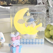 Kawaii Cartoon Sanrioed Moon Shaped Night Light Anime Kuromi Cinnamoroll Cute Doll Bedside Lamp Children&#39;s Desk Lamp Kids Gift