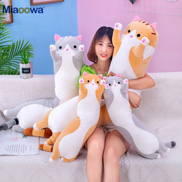 130cm Cute Soft Long Cat Pillow Plush Toys Stuffed Pause Office Nap Pillow Bed Sleep Pillow Home Decor Gift Doll for Kids Girl