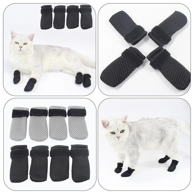 4pcs Pet Claw Cap Recovery Feet Protector Breathable Mesh Pet Feet Cover Anti Scratch Paw Caps Cat Socks After Surgery Protector