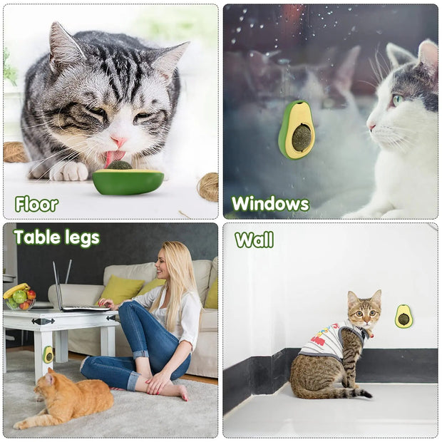 Pet Cat Avocado Catnip Wall Balls Cat Toys Cat Edible Lick Balls Cat Products Spinable Treats Toys Cat Products