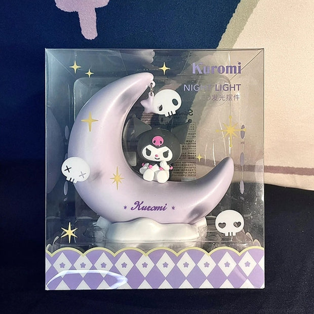 Kawaii Cartoon Sanrioed Moon Shaped Night Light Anime Kuromi Cinnamoroll Cute Doll Bedside Lamp Children&#39;s Desk Lamp Kids Gift