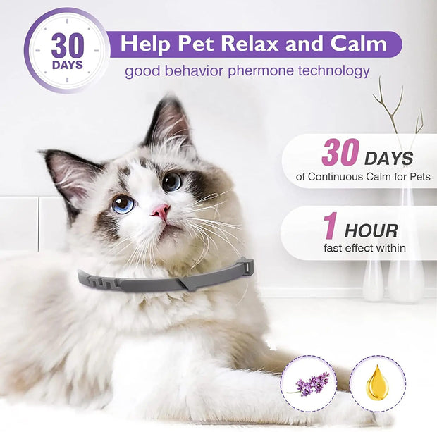 4PCS 38cm Effective Safe Calming Collar For Cats Adjustable Anxiety Pheromone Reducing Remove Restlessness Lasting Natural Calm