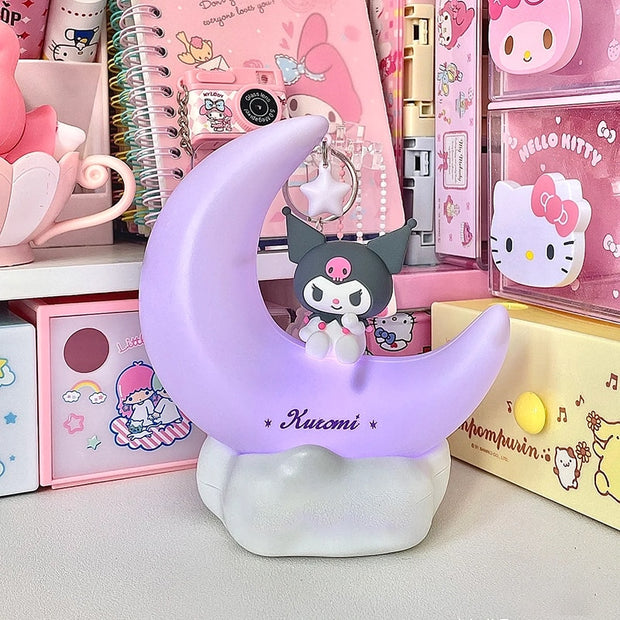 Kawaii Cartoon Sanrioed Moon Shaped Night Light Anime Kuromi Cinnamoroll Cute Doll Bedside Lamp Children&#39;s Desk Lamp Kids Gift