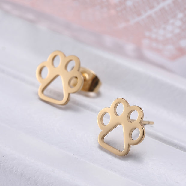 Cazador Lovely Animal Paw Stud Earring for Women Girl Cat Dog Bear Paw Piercing Earrings Stainless Steel Jewelry Valentine Gifts