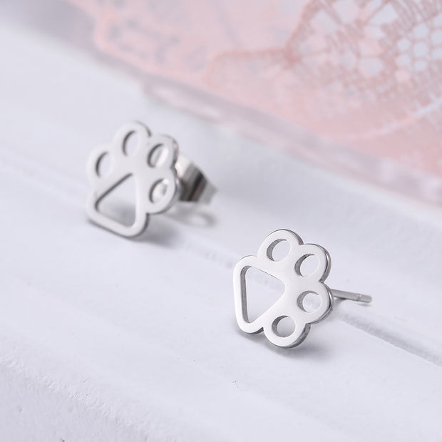 Cazador Lovely Animal Paw Stud Earring for Women Girl Cat Dog Bear Paw Piercing Earrings Stainless Steel Jewelry Valentine Gifts