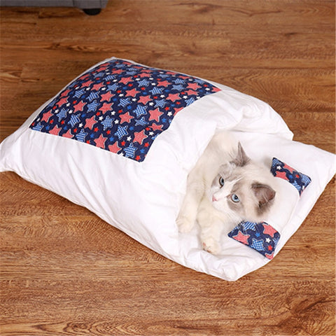 japanese cat bed warm cat sleeping bag deep sleep winter removable pet