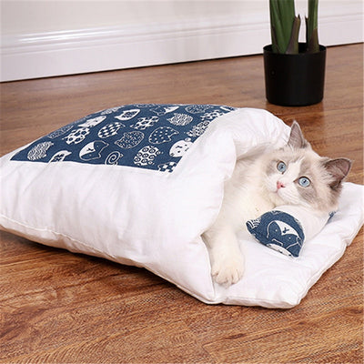 japanese cat bed warm cat sleeping bag deep sleep winter removable pet