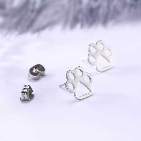 Cazador Lovely Animal Paw Stud Earring for Women Girl Cat Dog Bear Paw Piercing Earrings Stainless Steel Jewelry Valentine Gifts