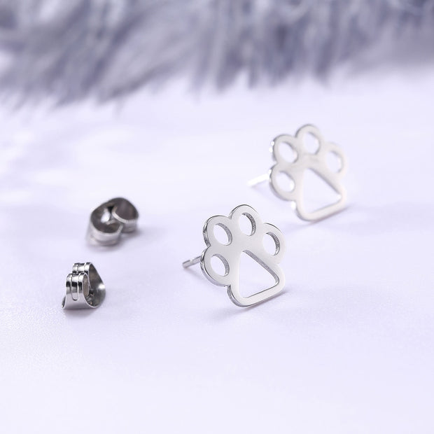 Cazador Lovely Animal Paw Stud Earring for Women Girl Cat Dog Bear Paw Piercing Earrings Stainless Steel Jewelry Valentine Gifts