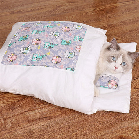 japanese cat bed warm cat sleeping bag deep sleep winter removable pet