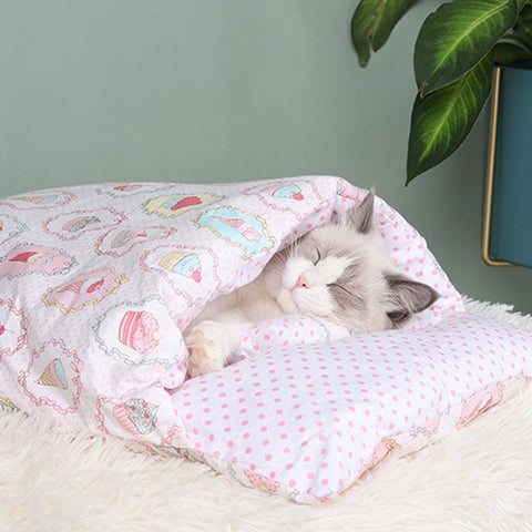 japanese cat bed warm cat sleeping bag deep sleep winter removable pet