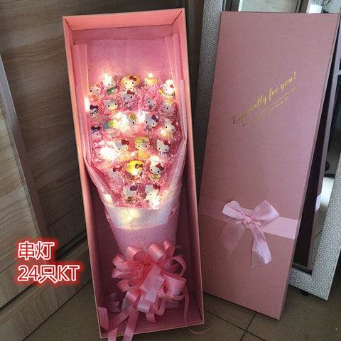 Led Light Hello Kitty Bouquet My Melody Cinnamoroll Kuromi Kawaii Plushie Toys Stuffed Flower Bunch For Girl Valentines Day Gift