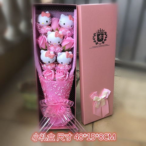 Led Light Hello Kitty Bouquet My Melody Cinnamoroll Kuromi Kawaii Plushie Toys Stuffed Flower Bunch For Girl Valentines Day Gift