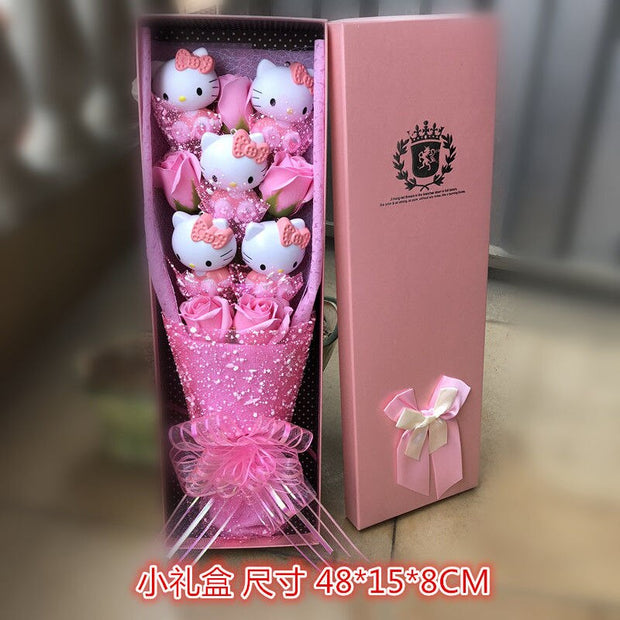 Led Light Hello Kitty Bouquet My Melody Cinnamoroll Kuromi Kawaii Plushie Toys Stuffed Flower Bunch For Girl Valentines Day Gift