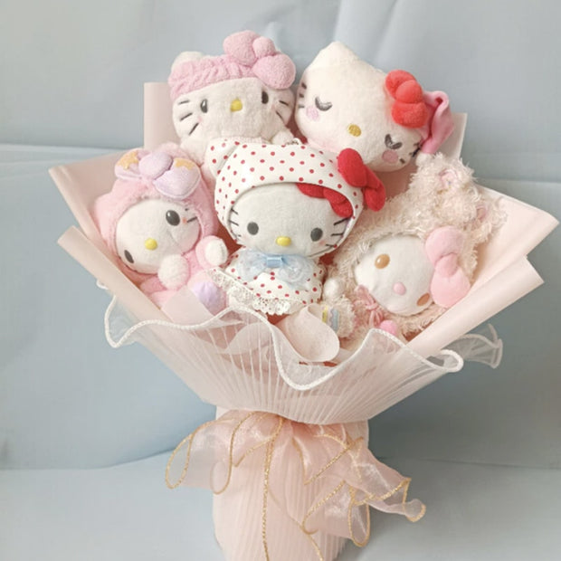 Cartoon Sanrio Plush Bouquet My Melody Kuromi Cinnamoroll Kt Cat Plush Doll Toy Christmas Birthday Valentine Graduation Gifts