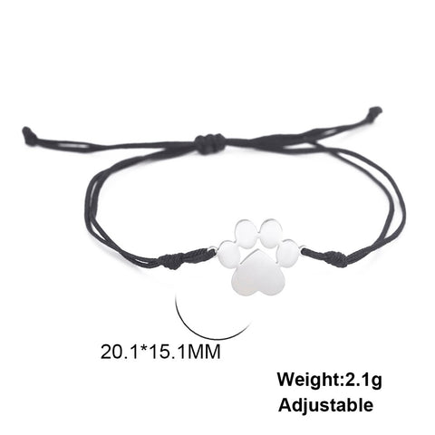 Cazador Stainless Steel Cute Animal Dog Cat Paw Charm Bracelets for Women Men Wax Rope Adjustable Bracelet Couple Valentine Gift