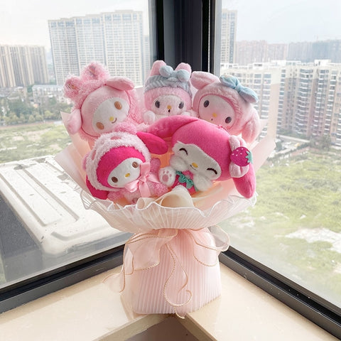 Cartoon Sanrio Plush Bouquet My Melody Kuromi Cinnamoroll Kt Cat Plush Doll Toy Christmas Birthday Valentine Graduation Gifts