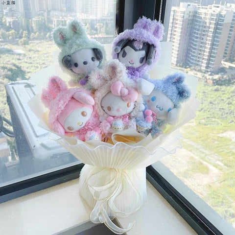 Cartoon Sanrio Plush Bouquet My Melody Kuromi Cinnamoroll Kt Cat Plush Doll Toy Christmas Birthday Valentine Graduation Gifts