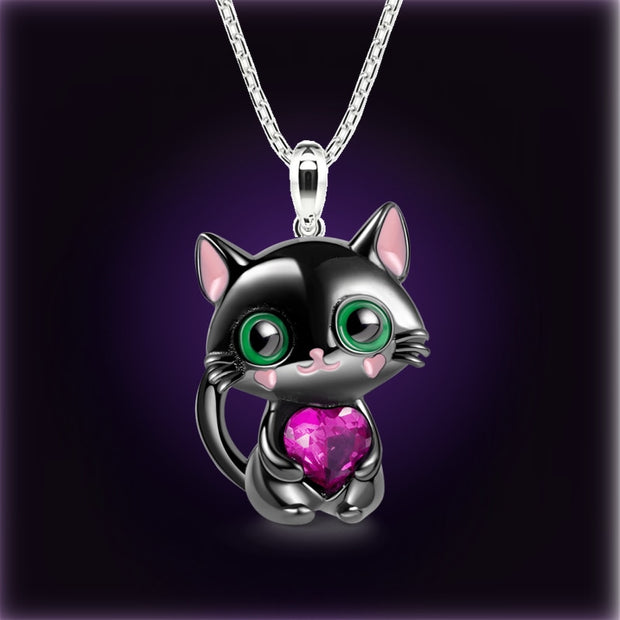 Luxury Designer Jewelry Black Cat Heart Crystal Necklace for Women Animal Lovely Cat Pendant Valentines Day Gift Collares Mujer