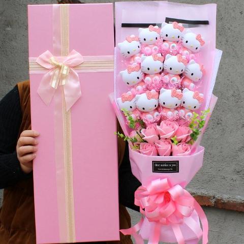 Sanrio Hello Kitty Plush Stuffed Doll Bouquet Cute Soap Flower Gift Box Rose Flower Cartoon Bouquet Valentine Day Birthday Gift