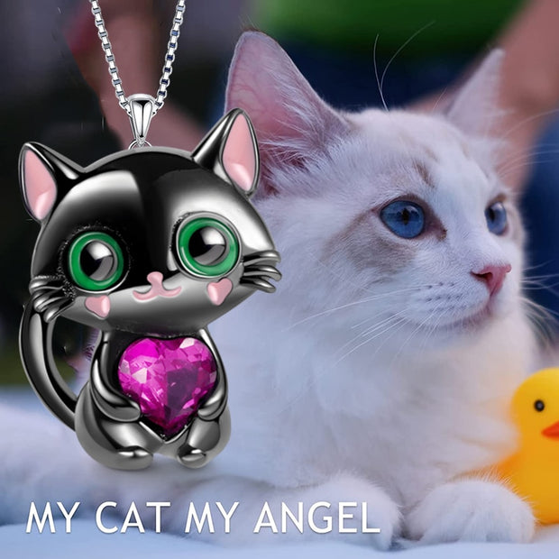 Luxury Designer Jewelry Black Cat Heart Crystal Necklace for Women Animal Lovely Cat Pendant Valentines Day Gift Collares Mujer