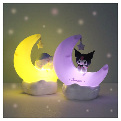 Kawaii Cartoon Sanrioed Moon Shaped Night Light Anime Kuromi Cinnamoroll Cute Doll Bedside Lamp Children&#39;s Desk Lamp Kids Gift