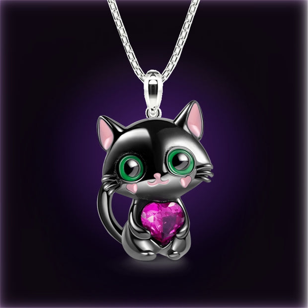 Necklace for Women Black Cat Heart Crystal Necklace for Women Animal Lovely Cat Pendant Valentines Day Gifts Collares Para Mujer