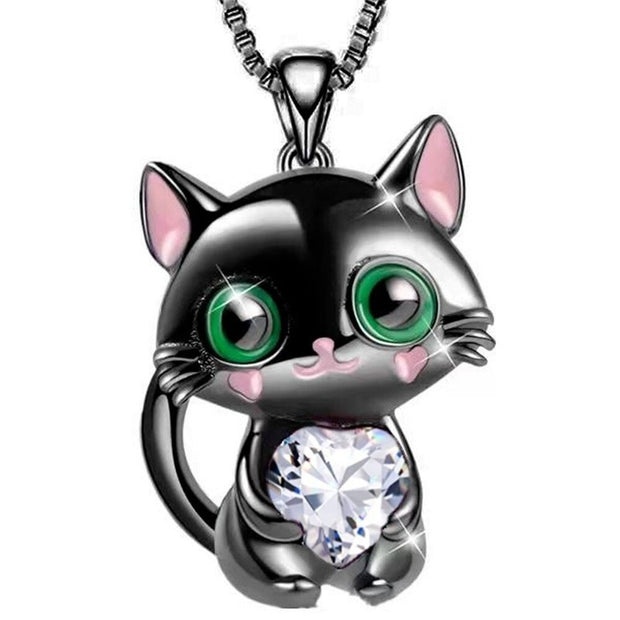 Necklace for Women Black Cat Heart Crystal Necklace for Women Animal Lovely Cat Pendant Valentines Day Gifts Collares Para Mujer