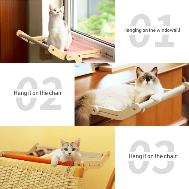 mewoofun sturdy cat window perch wooden assembly hanging bed cotton ca